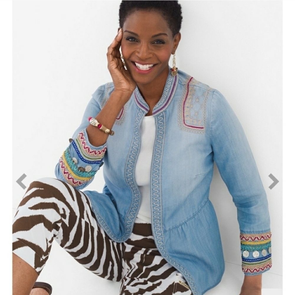 Chico's Light Blue Embroidered Jacket